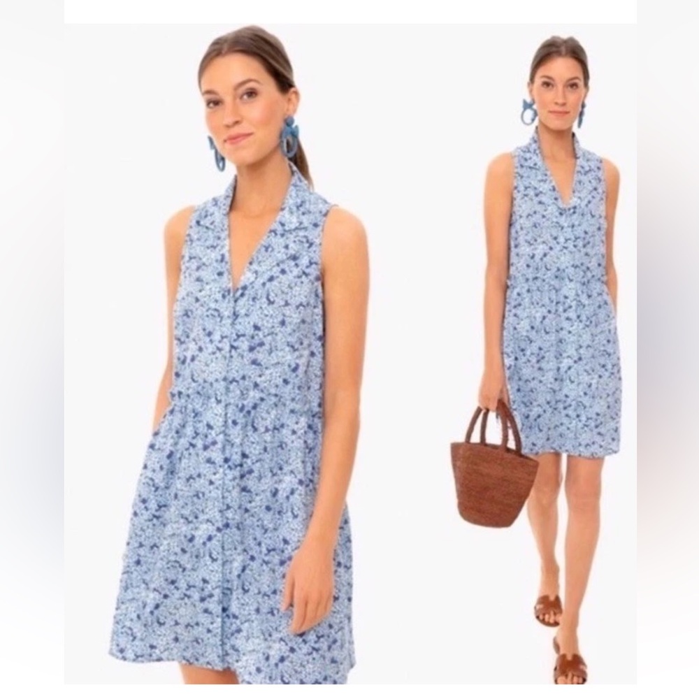 Tuckernuck Blue Floral Sleeveless V-Neck Shift Dress